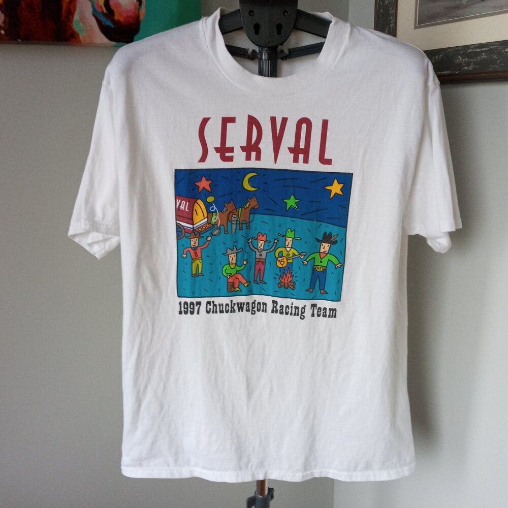 Vintage fantastic 90S Serval Canada Chuckwagon racing Team tour Tee Size Large